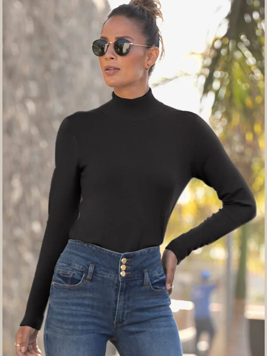 Pull en tricot fin col Mao avec manches longues étroites