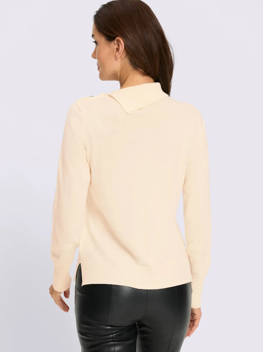 Pull en tricot fin col à revers élégant