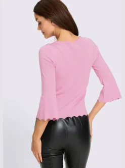 Pull en tricot fin à encolure en U et manches trompettes