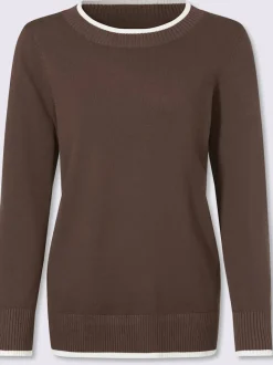 Pull en tricot fin à encolure ronde avec bords-côtes et rayures sportifs