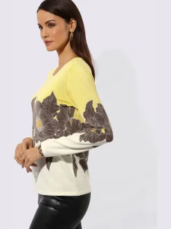 Pull en tricot fin à encolure ronde et manches longues avec motif floral