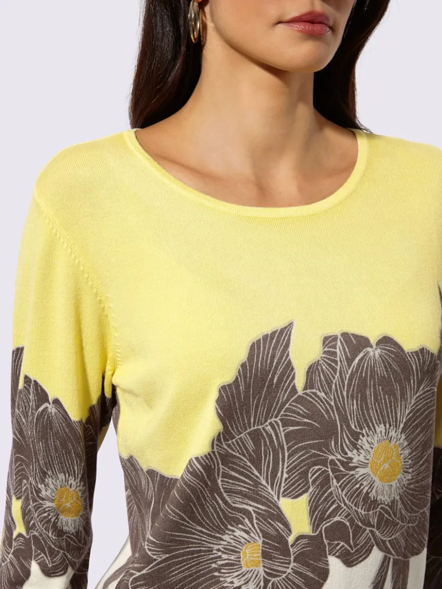 Pull en tricot fin à encolure ronde et manches longues avec motif floral