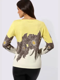 Pull en tricot fin à encolure ronde et manches longues avec motif floral