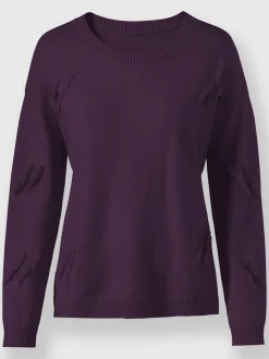 Pull en tricot fin à franges avec encolure ronde et manches longues