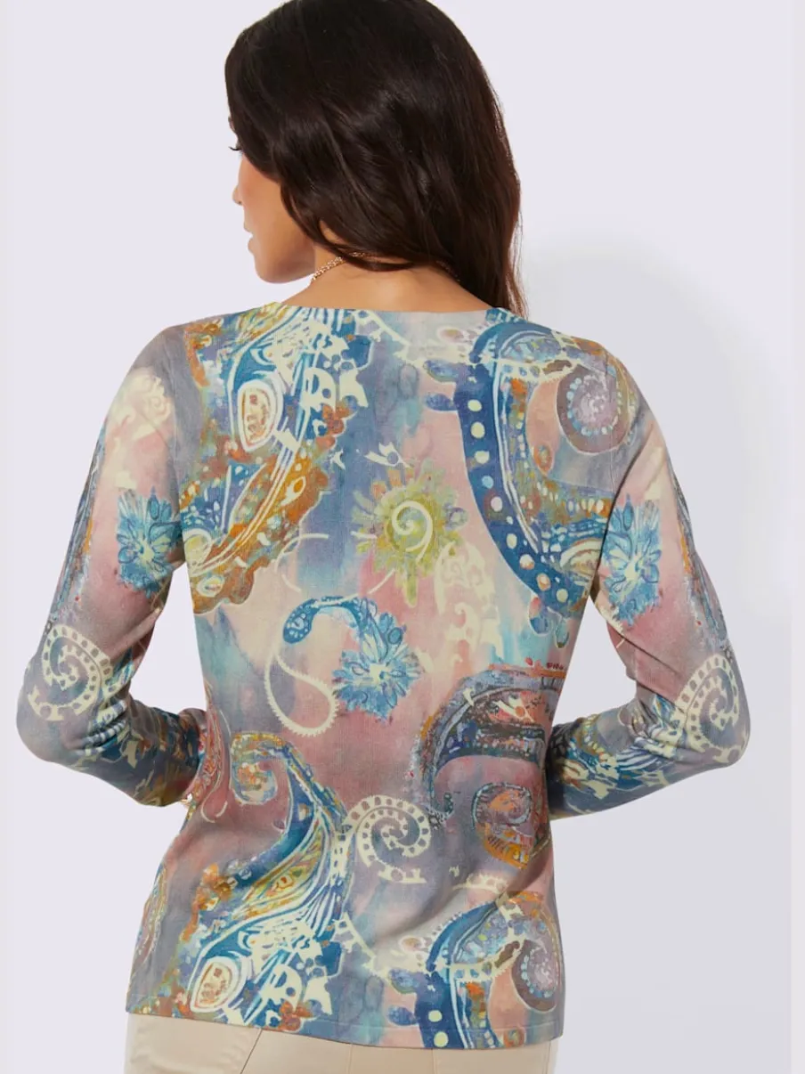 Pull en tricot fin à imprimé paisley couleur éclatante