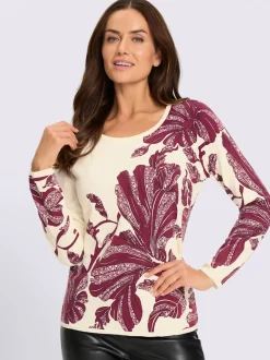 Pull en tricot fin joli imprimé feuilles