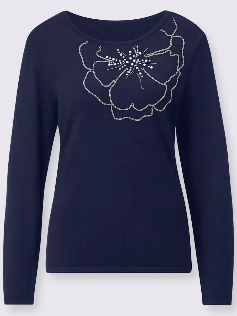 Pull en tricot fin manches longues motif floral ajusté