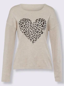 Pull en tricot fin motif cœur et léger mancheron
