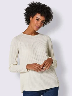 Pull en tricot fin soie cachemire manches raglan côtelées
