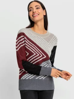 Pull en tricot jacquard avec col rond et manches longues