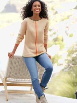 Pull en tricot jacquard avec col rond et manches longues