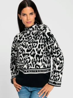 Pull en tricot jacquard motif animal et mancherons déco