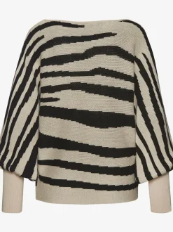 Pull en tricot large à encolure en U avec manches longues à rayures