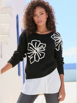 Pull en tricot large à motif floral et encolure ronde