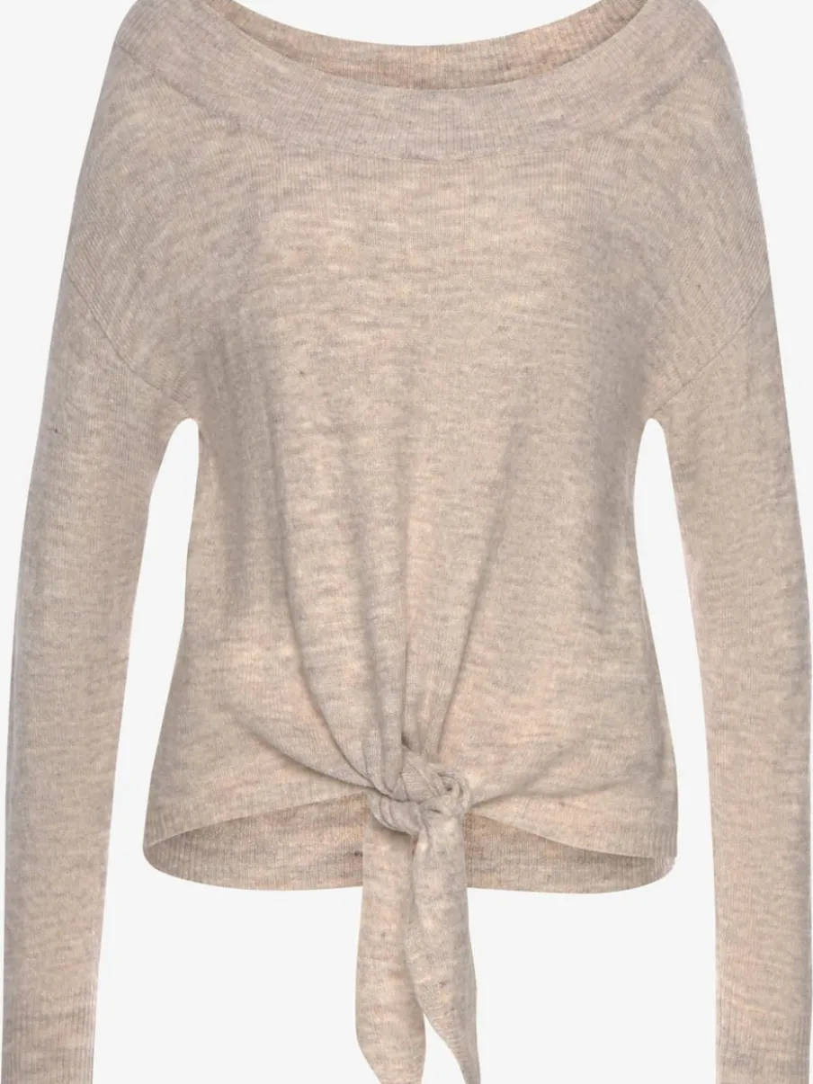 Pull en tricot léger avec col bateau et nœud à l'ourlet