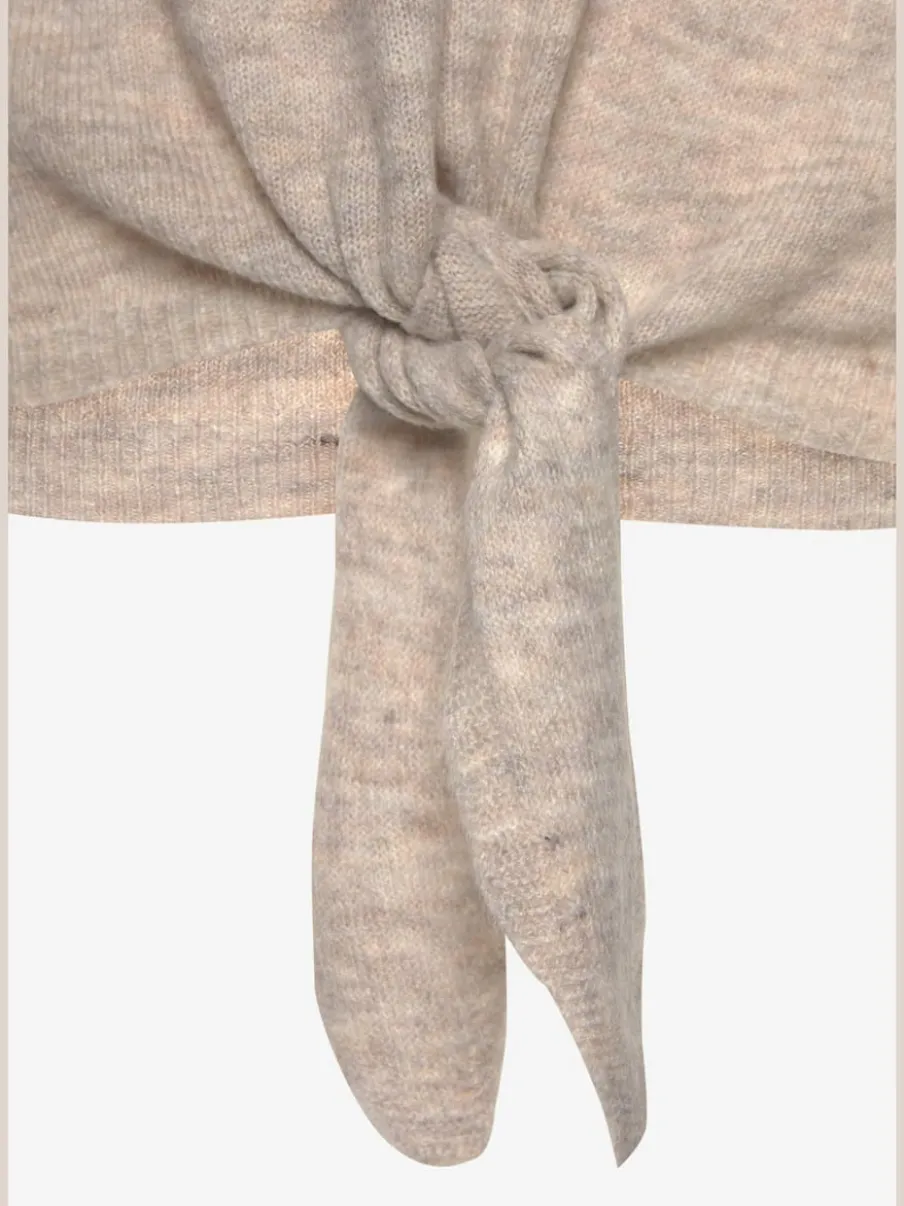 Pull en tricot léger avec col bateau et nœud à l'ourlet