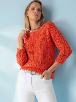 Pull en tricot léger avec col rond et manches 3/4