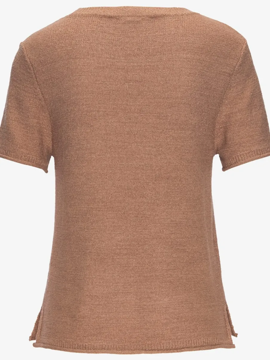 Pull en tricot léger à manches courtes avec fini côtelé et ourlet fendu