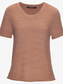 Pull en tricot léger à manches courtes avec fini côtelé et ourlet fendu