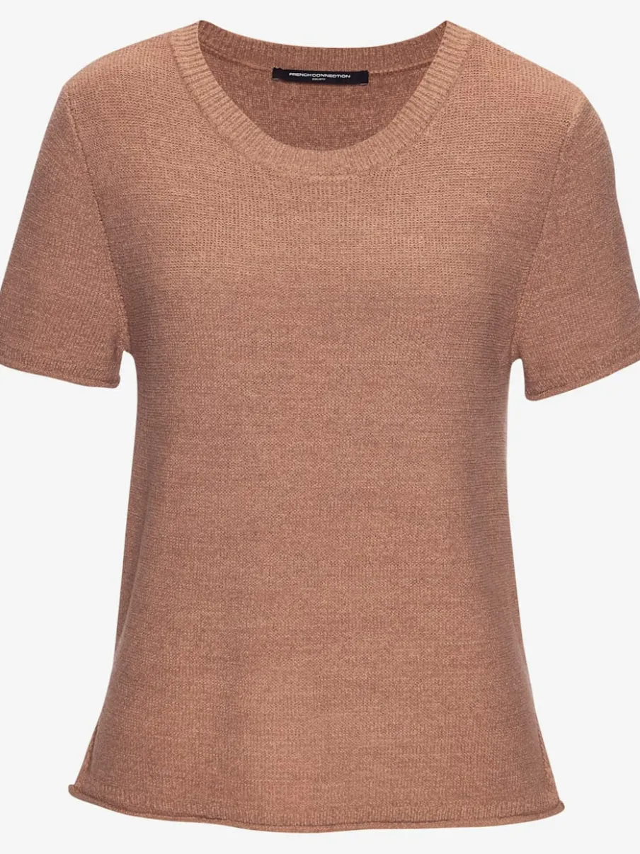 Pull en tricot léger à manches courtes avec fini côtelé et ourlet fendu