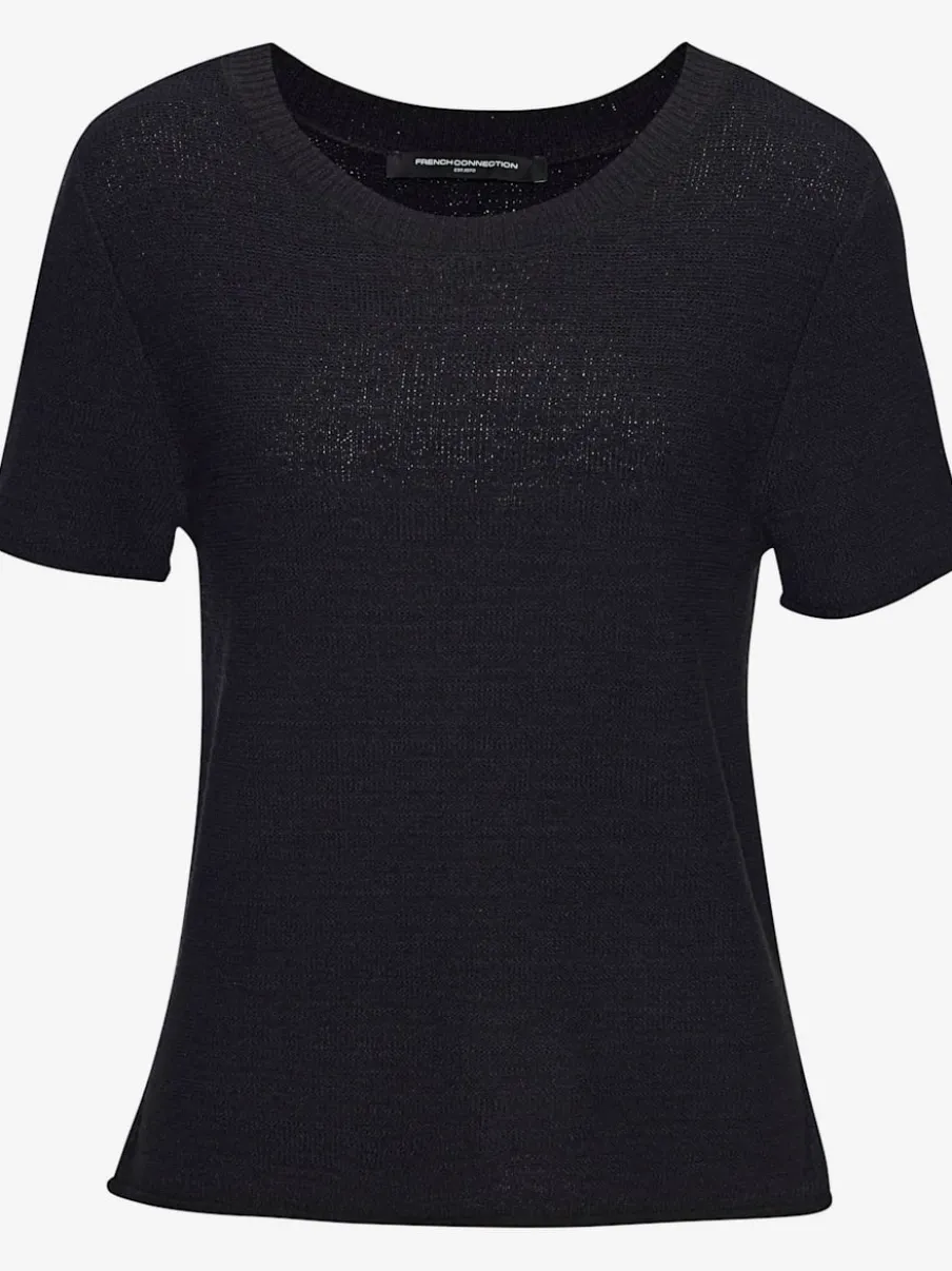 Pull en tricot léger à manches courtes avec fini côtelé et ourlet fendu