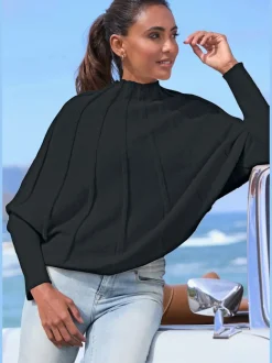 Pull en tricot à manches chauve-souris motifs tricotés doux