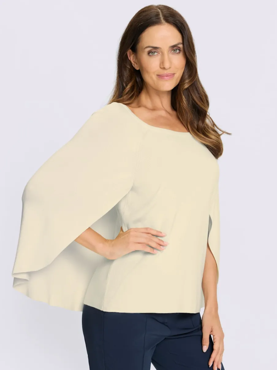 Pull en tricot poncho avec col rond et ourlet arrondi