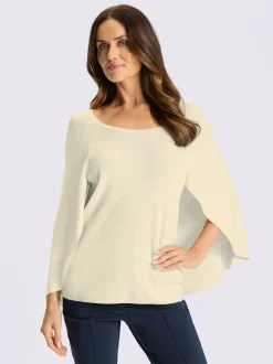 Pull en tricot poncho avec col rond et ourlet arrondi