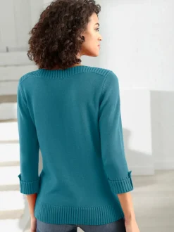 Pull femme col en U manches 3/4 avec boutons