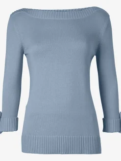 Pull femme col en U manches 3/4 avec boutons