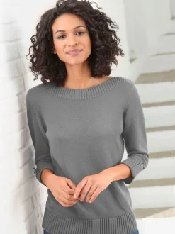 Pull femme col en U manches 3/4 avec boutons