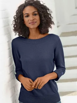 Pull femme col en U manches 3/4 avec boutons