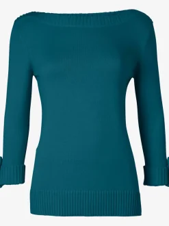 Pull femme col en U manches 3/4 avec boutons