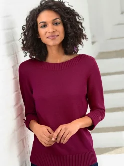 Pull femme col en U manches 3/4 avec boutons
