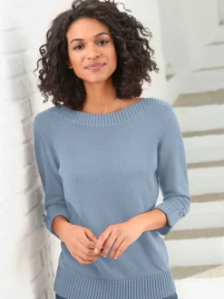 Pull femme col en U manches 3/4 avec boutons