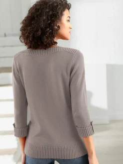 Pull femme col en U manches 3/4 avec boutons