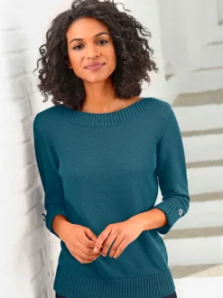 Pull femme col en U manches 3/4 avec boutons
