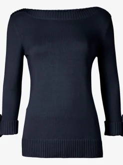 Pull femme col en U manches 3/4 avec boutons