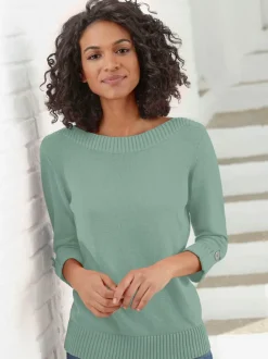 Pull femme col en U manches 3/4 avec boutons