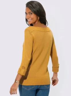 Pull femme col en U manches 3/4 avec boutons