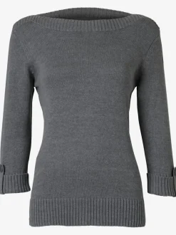 Pull femme col en U manches 3/4 avec boutons
