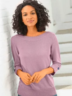 Pull femme col en U manches 3/4 avec boutons