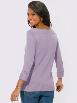 Pull femme col en U manches 3/4 avec boutons