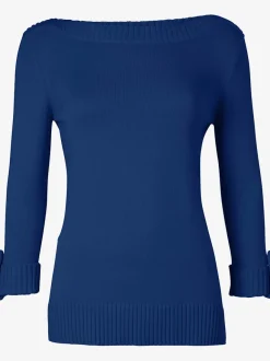 Pull femme col en U manches 3/4 avec boutons