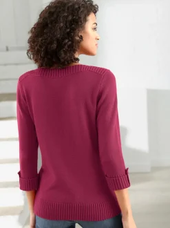 Pull femme col en U manches 3/4 avec boutons