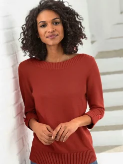 Pull femme col en U manches 3/4 avec boutons