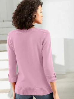 Pull femme col en U manches 3/4 avec boutons