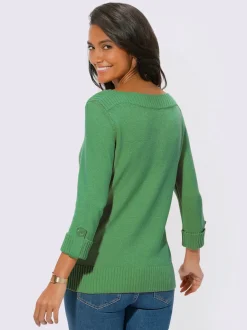 Pull femme col en U manches 3/4 avec boutons