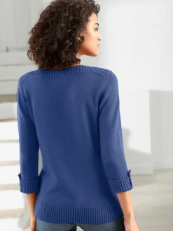 Pull femme col en U manches 3/4 avec boutons