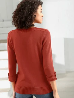 Pull femme col en U manches 3/4 avec boutons